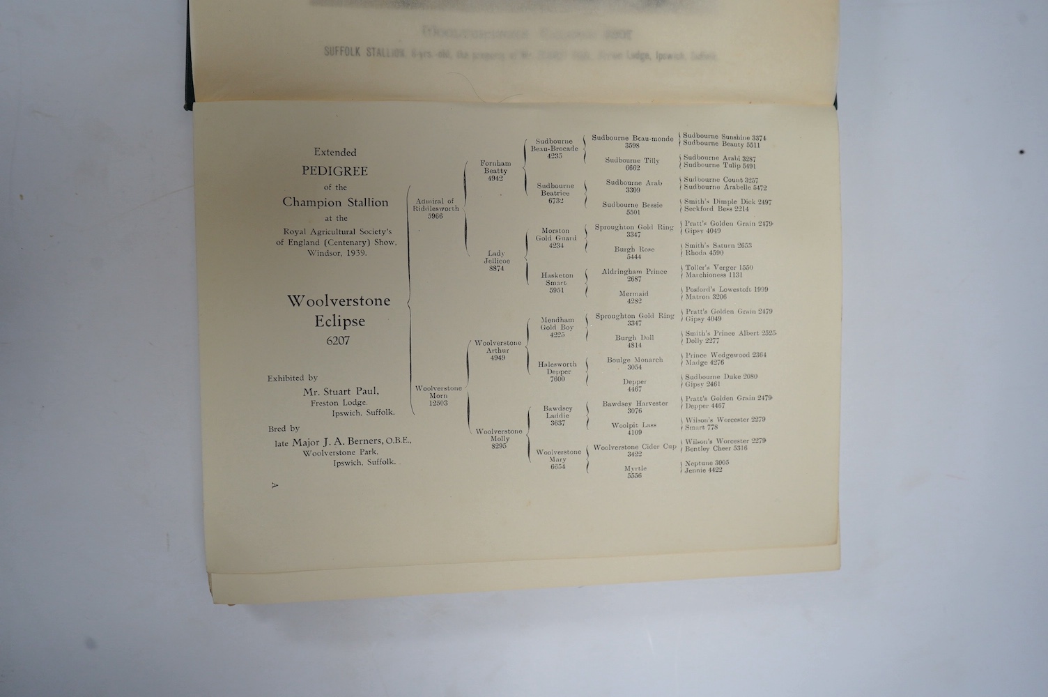 The Suffolk Stud-Book: a register of the county breed of cart horses. vol. XLIII. 2 mounted photo. plates and 2 folded tables; original cloth, roy.8vo. Diss, 1940; Lloyd, Walford - The Southdown Sheep ... illus.; gilt pi